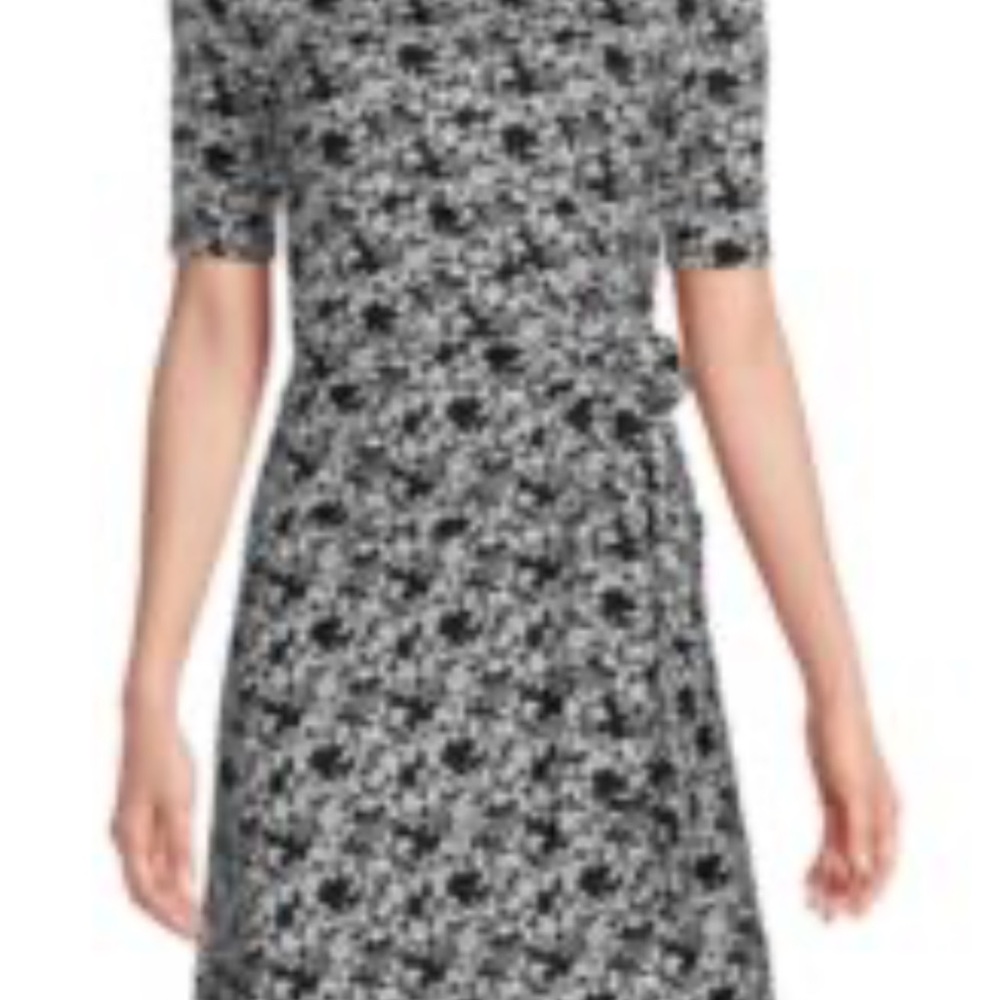 Lands' End Monochrome Floral Long Sleeve Dress